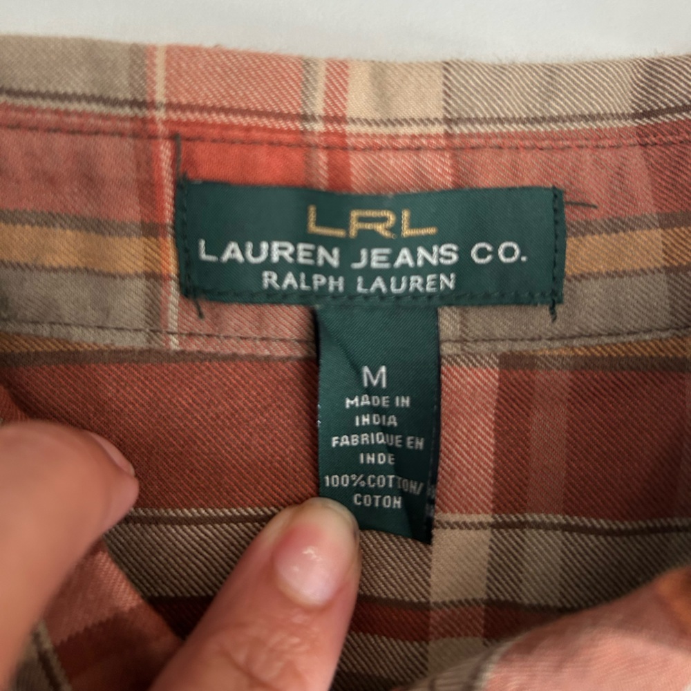 Lauren jeans Ralph Lauren Brown and Orange Plaid Shirt Women’s size M used - Picture 9 of 16